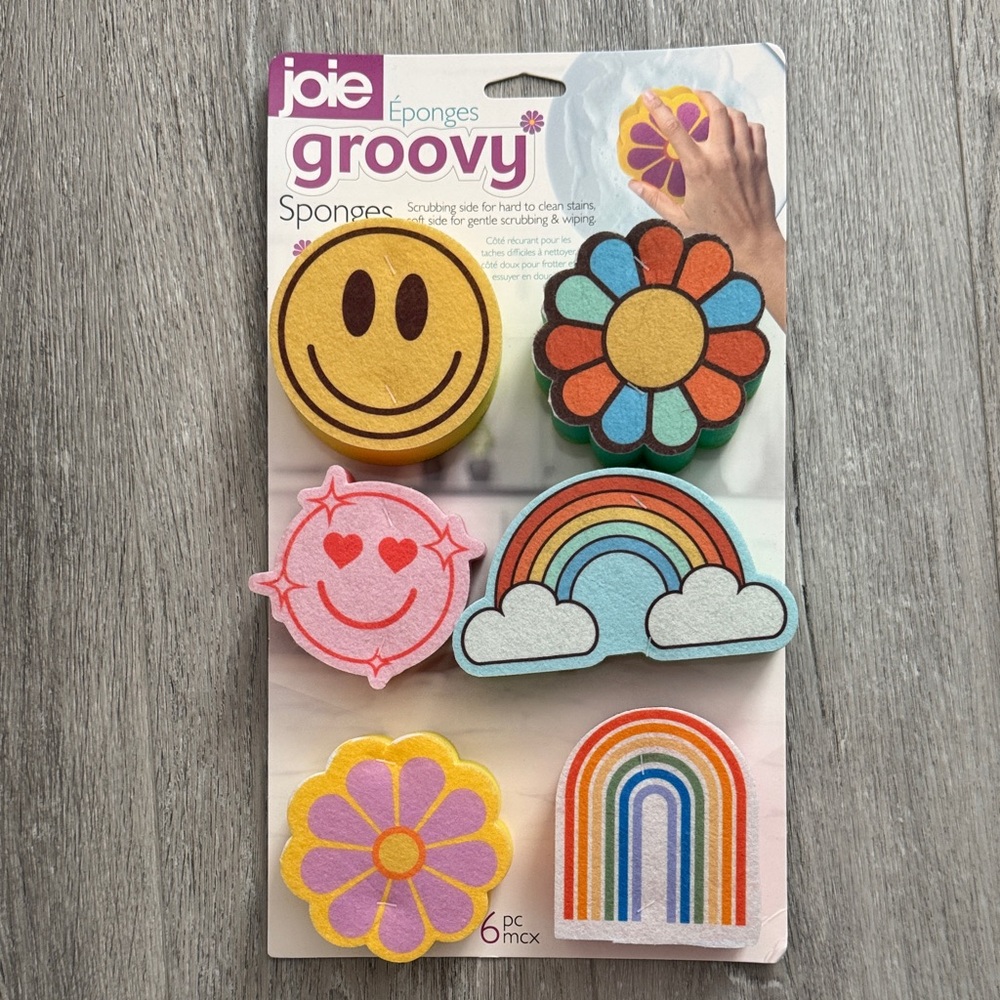NWT Joie Groovy Sponge Set - Yellow, Blue, Pink, Orange Set of 6 Sponges